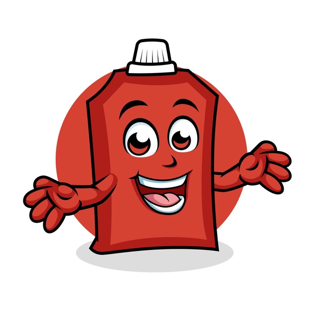 Feliz ketchup personaje de dibujos animados sorprendente pose mascota ilustración vectorial