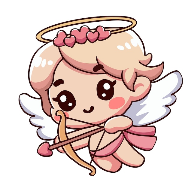 Vector feliz lindo angelito sosteniendo un arco y una carta de amor bebé cupido dios eros día de san valentín carto