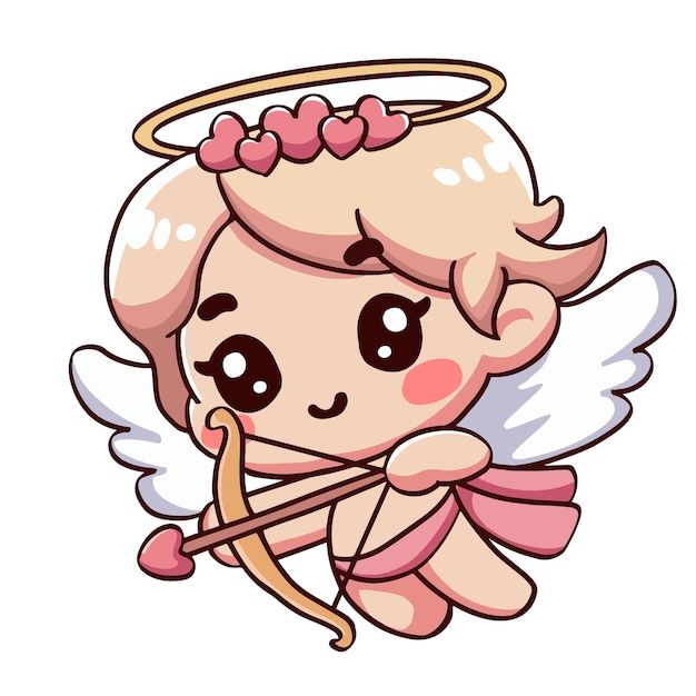 feliz lindo angelito sosteniendo un arco y una carta de amor bebé cupido dios eros día de San Valentín carto