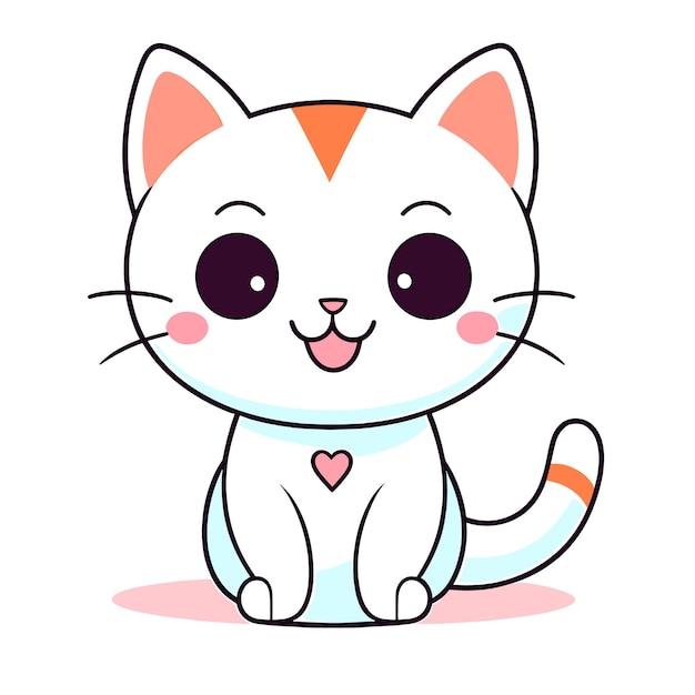 feliz lindo divertido gatito blanco dibujos animados personaje sonriente gato con corazón en fondo blanco vector