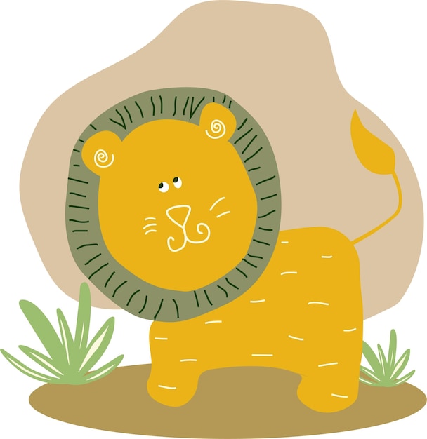 feliz, lindo, león, en, sabana, vector