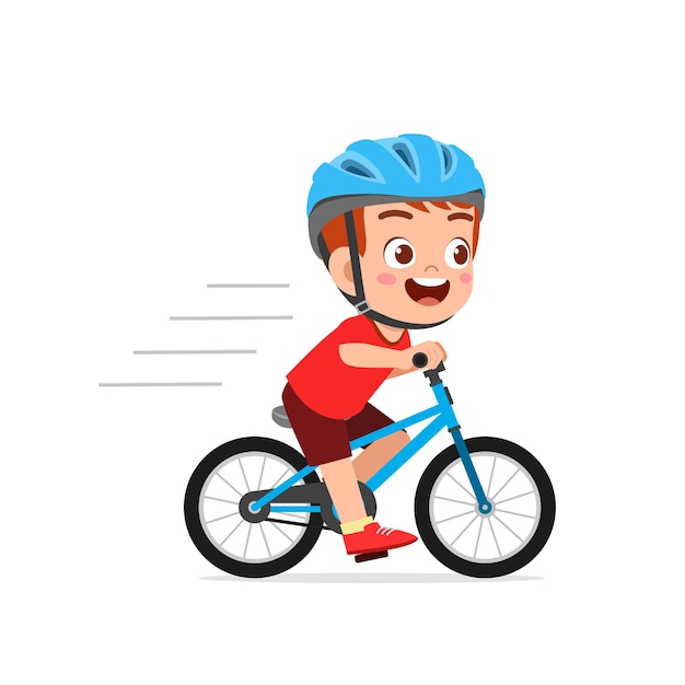 Vector feliz lindo niño niño montando bicicleta