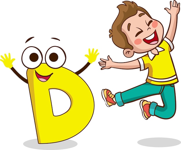 feliz y lindo niño pequeño estudia el carácter de la letra L del alfabeto