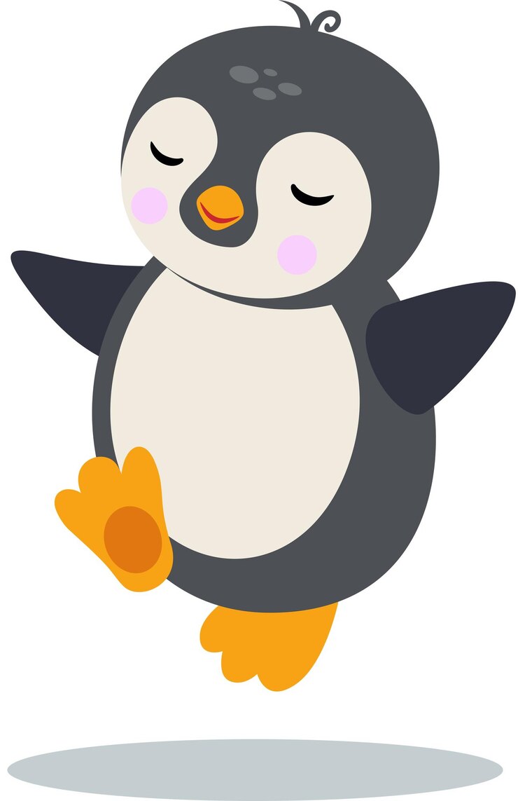 Vector feliz y lindo pingüino saltando aislado