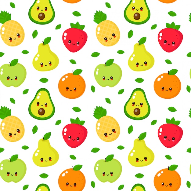 Feliz lindo sonriente frutas de patrones sin fisuras