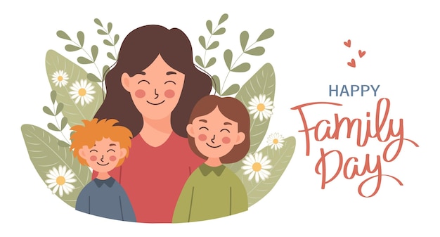 Feliz madre de familia con hijos hijo e hija Día de la familia Día de la madre Vector de ilustración