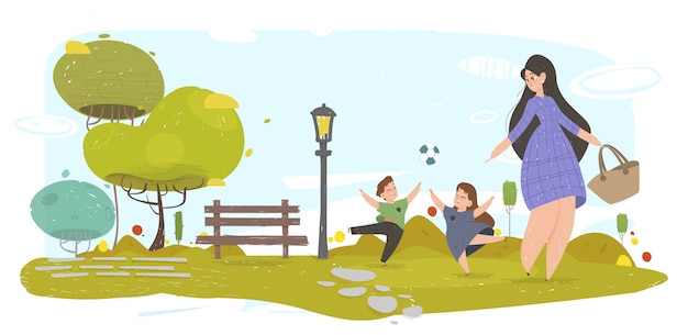 Feliz madre, hija e hijo pasan tiempo juntos