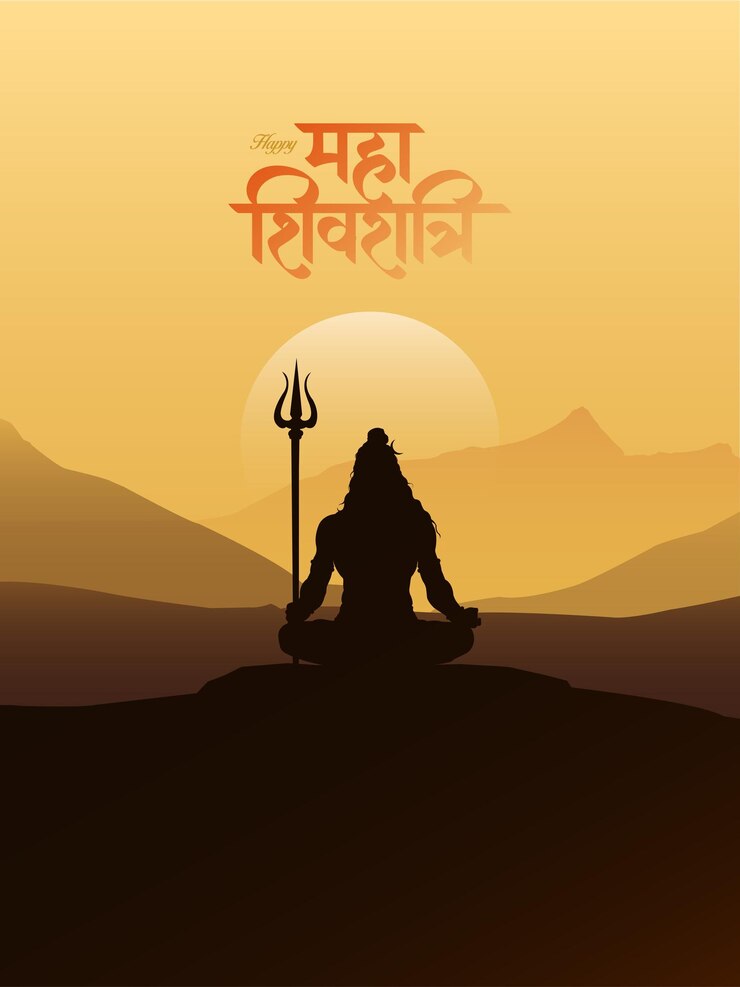 Vector feliz maha shivratri caligrafía en hindi letras con ilustraciones vectoriales de mahadev