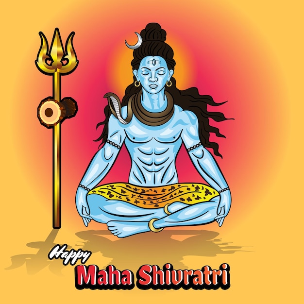 Feliz maha shivratri saludo con lord shiva yoga pose ilustración