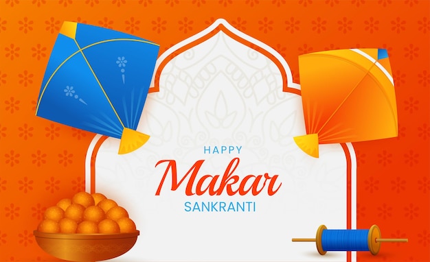 Feliz Makar Sankranti con el vuelo de cometas de colores Makar Sankranti saludo de fondo tradicional