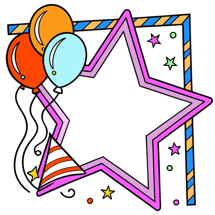Vector feliz marco de cumpleaños balones coloridos amplificador de diseño de estrellas ilustración de fiesta festiva