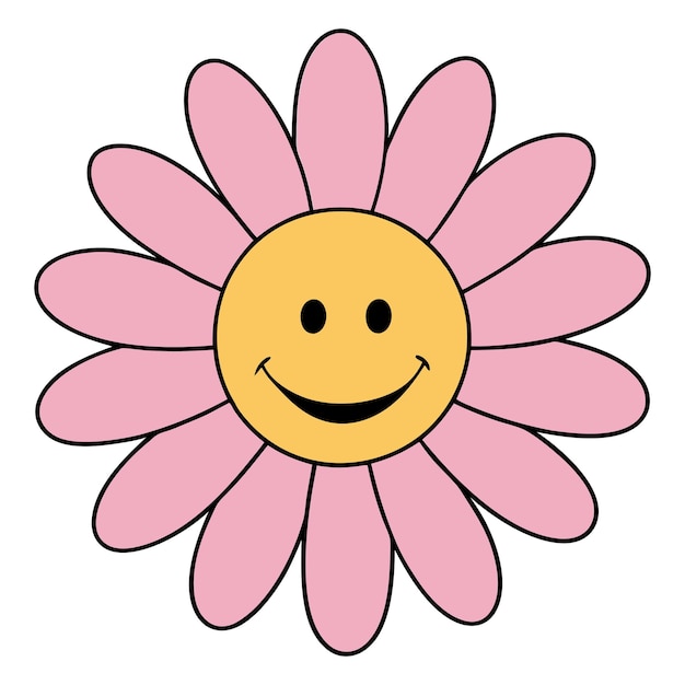 Feliz margarita rosa flor alegre con una sonrisa amarilla en el centro