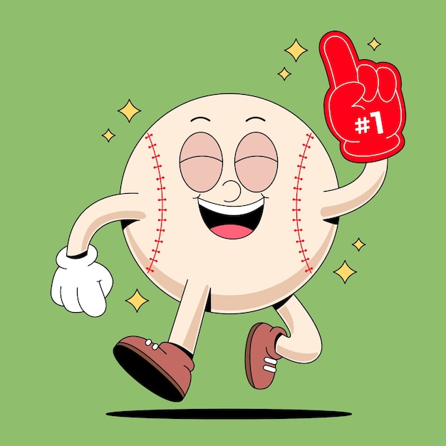 Feliz mascota de béisbol con el guante número uno de los fanáticos