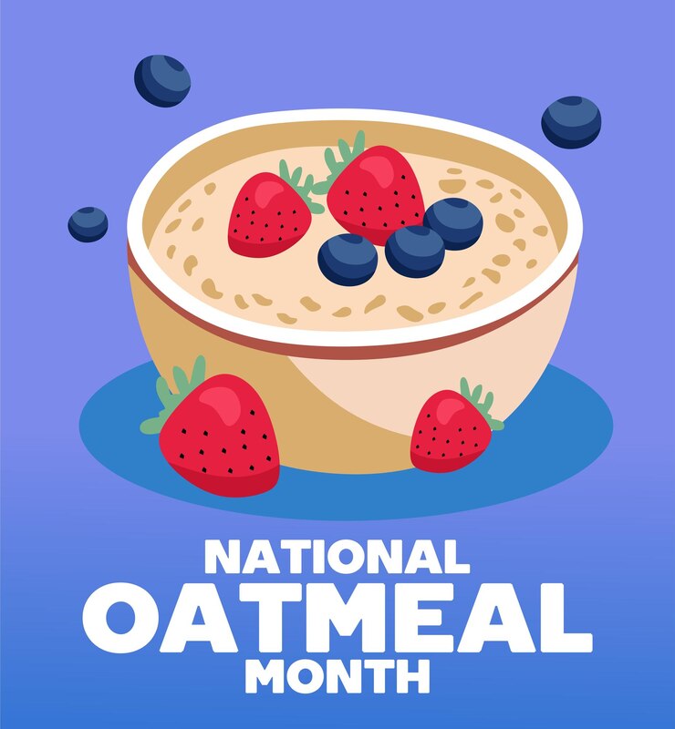 Vector feliz mes nacional de la avena con un delicioso plato de avena