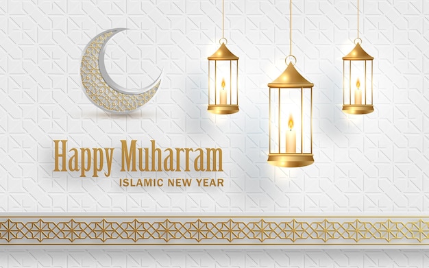 Feliz muharram el año nuevo islámico nuevo diseño del año hijri con patrón dorado sobre fondo de color