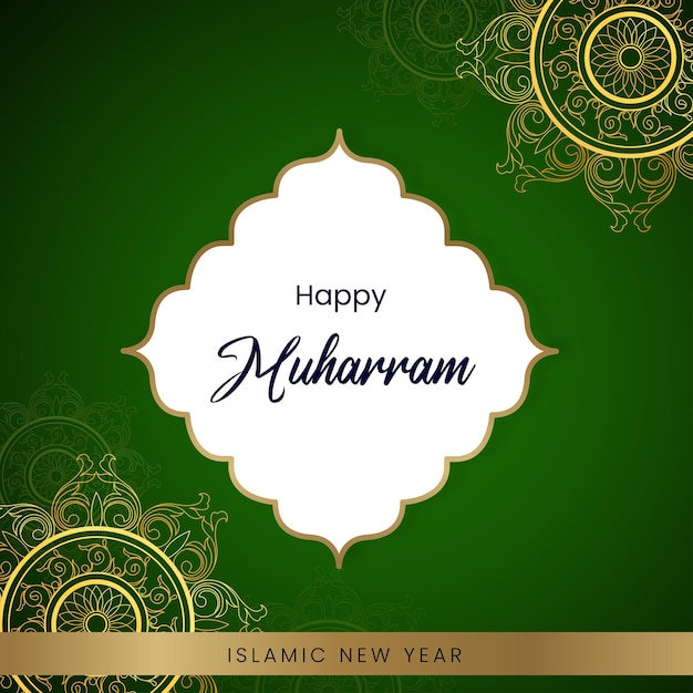 Feliz Muharram Verde Blanco Fondo Dorado Islámico Redes Sociales Banner Vector Gratis