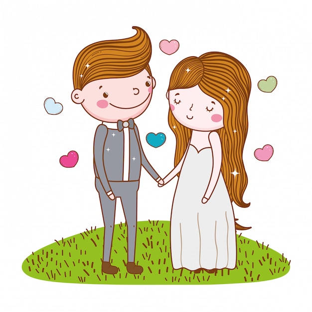 Vector feliz mujer y hombre matrimonio con corazones