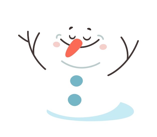 Feliz muñeco de nieve plano icono decoración de vacaciones de invierno