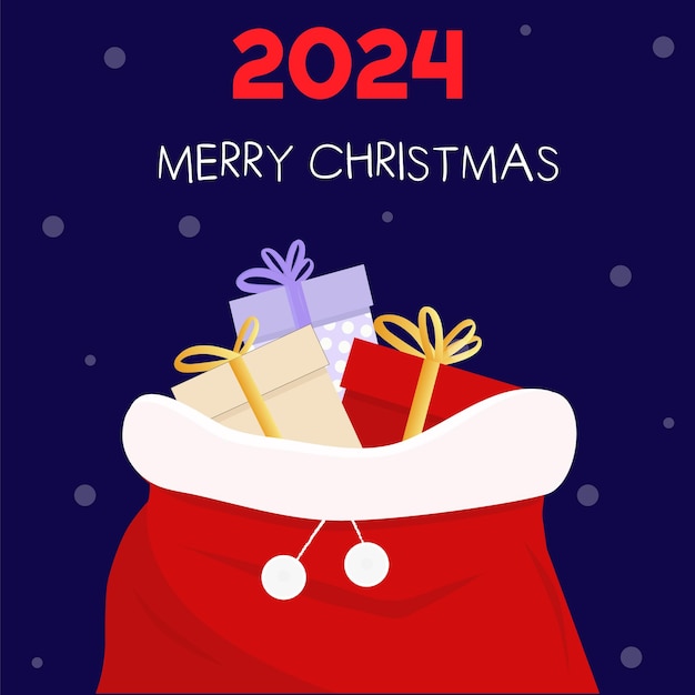 Feliz Navidad 2024 y cajas de regalo con lazos dorados Ilustración vectorial
