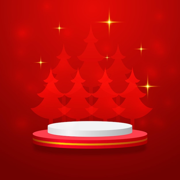 feliz navidad, con, 3d, podio, y, árbol, estrella, vector, ilustración