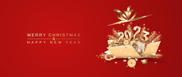 feliz navidad y año nuevo 2023 dorado