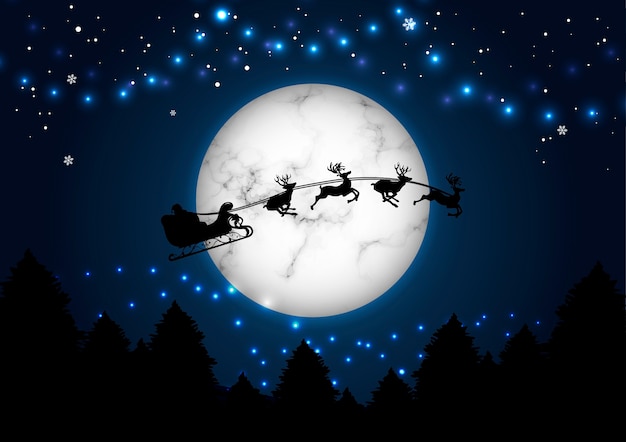 Feliz navidad y año nuevo concepto santa en el fondo de la luna