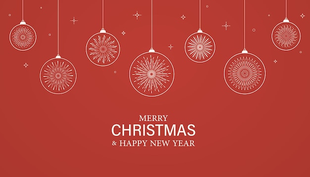 Feliz Navidad y Año Nuevo fondo rojo con bolas colgantes diseño de Navidad para pancartas