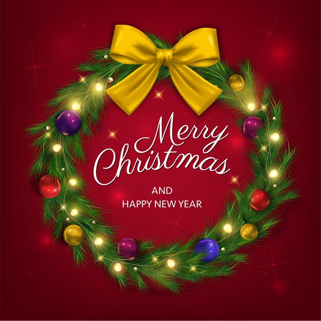 Feliz Navidad y año nuevo ilustración de fondo Corona de Navidad con bolas de oro bastones de caramelo