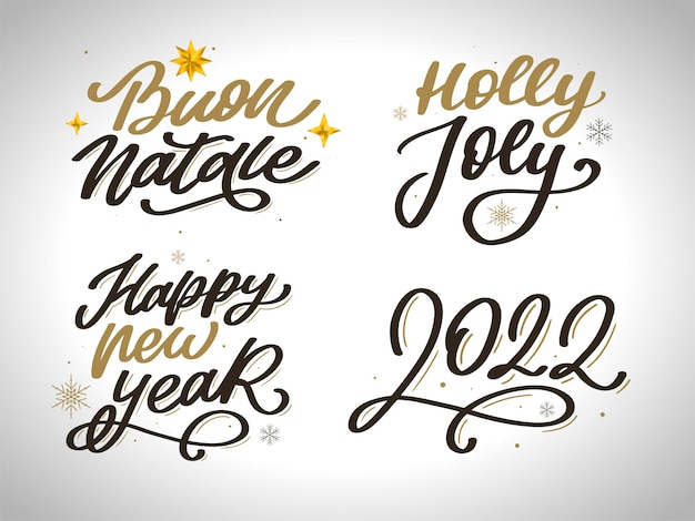 Vector feliz navidad año nuevo letras caligrafía diseño conjunto ilustración vectorial