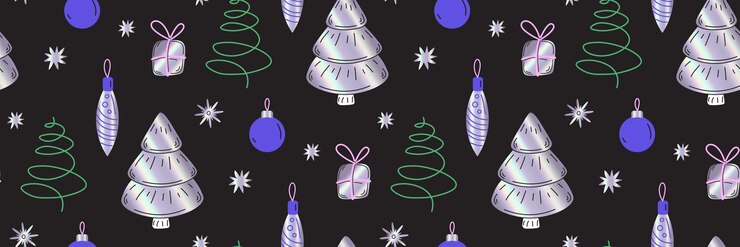 Vector feliz navidad y año nuevo de patrones sin fisuras ilustración plana holográfica elementos de regalos de fiesta de año nuevo árbol de navidad juguetes bengalas vector ilustración plana fondos de feliz navidad