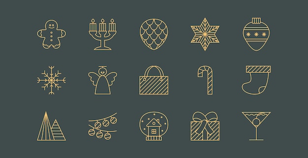 Feliz Navidad y Año Nuevo vacaciones elementos iconos conjunto vacaciones de invierno elementos simples abstractos modernos flocos de nieve vectoriales caja de regalos bola estrella