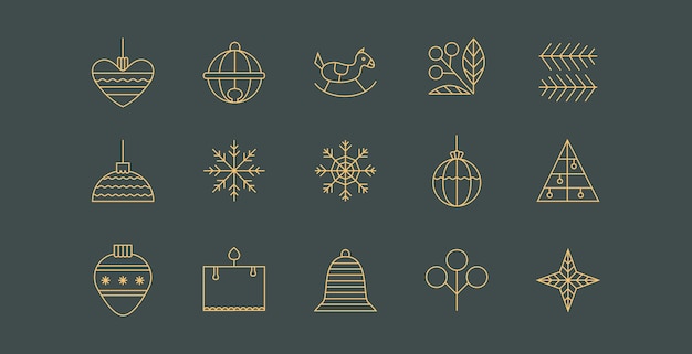 Feliz Navidad y Año Nuevo vacaciones elementos iconos conjunto vacaciones de invierno simple bauble
