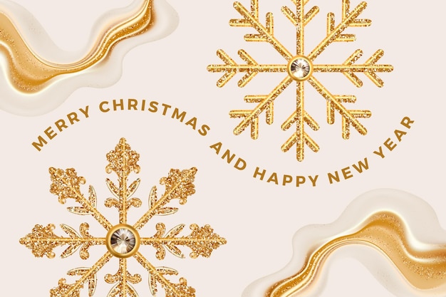 Feliz navidad año nuevo vector tarjeta de felicitación navideña premium lujo d oro brillante brillo copo de nieve