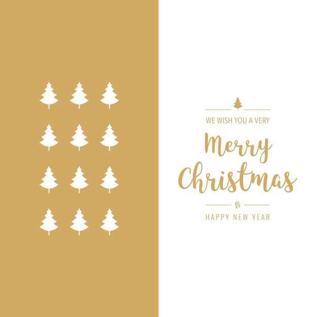 Feliz Navidad árbol de parrilla tipo tarjeta oro blanco