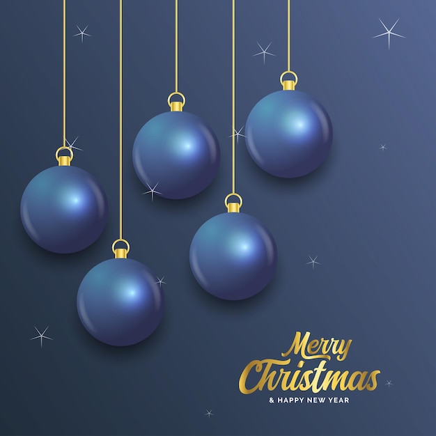 feliz navidad, azul oscuro, bandera, con, bolas, navidad, tarjeta, vector, ilustración
