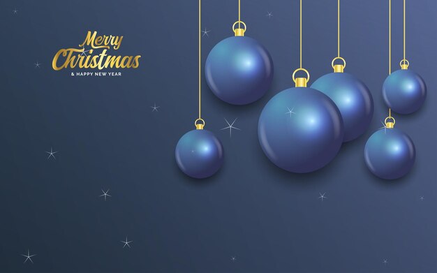 feliz navidad, azul oscuro, bandera, con, bolas, navidad, tarjeta, vector, ilustración