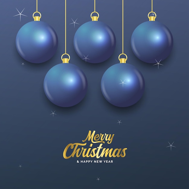 feliz navidad, azul oscuro, bandera, con, bolas, navidad, tarjeta, vector, ilustración