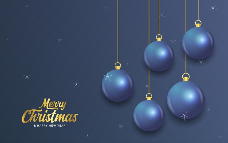 Vector feliz navidad, azul oscuro, bandera, con, bolas, navidad, tarjeta, vector, ilustración