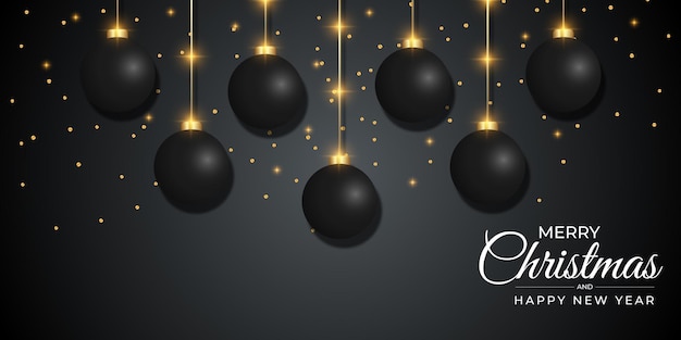 Feliz navidad banner bolas negras con adornos navideños