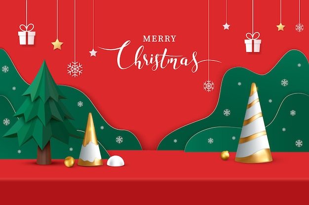 Feliz Navidad banner estudio mesa sala de exhibición de productos con espacio de copia cartel de Navidad saludo