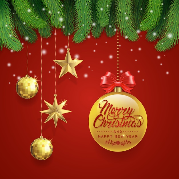 Feliz navidad banner plantilla árbol de navidad y bolas