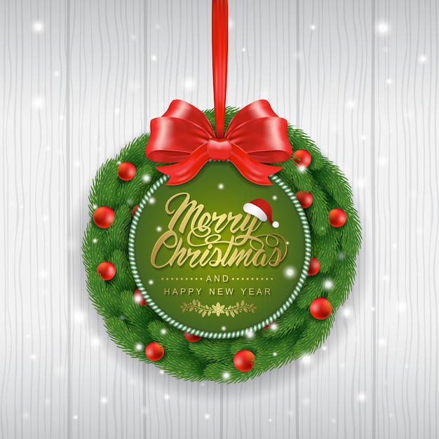 Feliz Navidad banner plantilla árbol de navidad con guirnalda