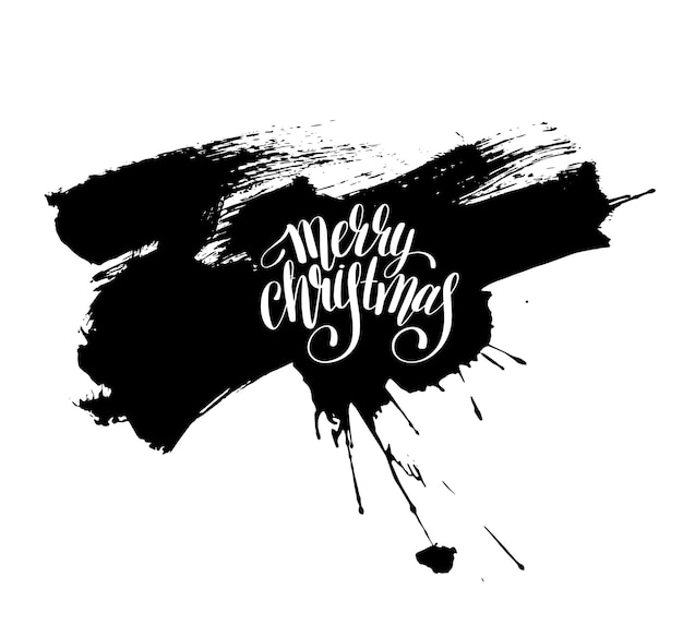 Feliz navidad en blanco y negro letras manuscritas inscripción vacaciones frase en trazo de pincel
