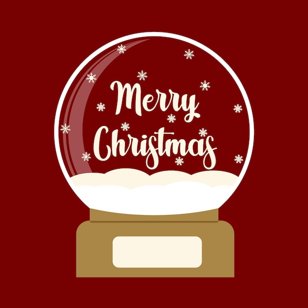Feliz Navidad bola de cristal con copos de nieve, nieve y texto Feliz Navidad. Juguete de recuerdo de invierno, bola de nieve.