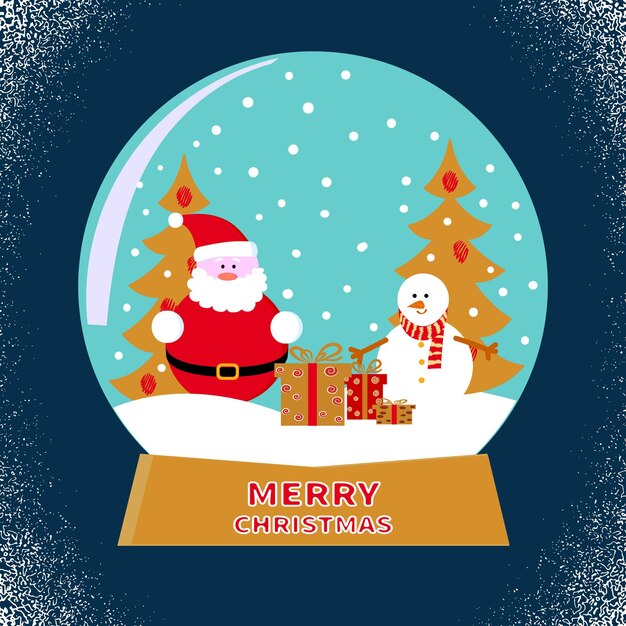 Feliz Navidad bola de vidrio con Papá Noel y el muñeco de nieve Ilustración vectorial