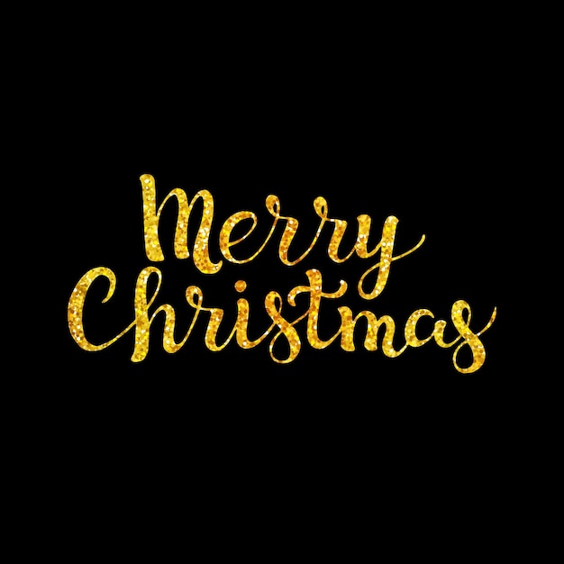 Feliz Navidad Brillo dorado sobre un fondo negro Letras dibujadas a mano Ilustración vectorial Diseño por banner de volante Impresión de carteles por correo