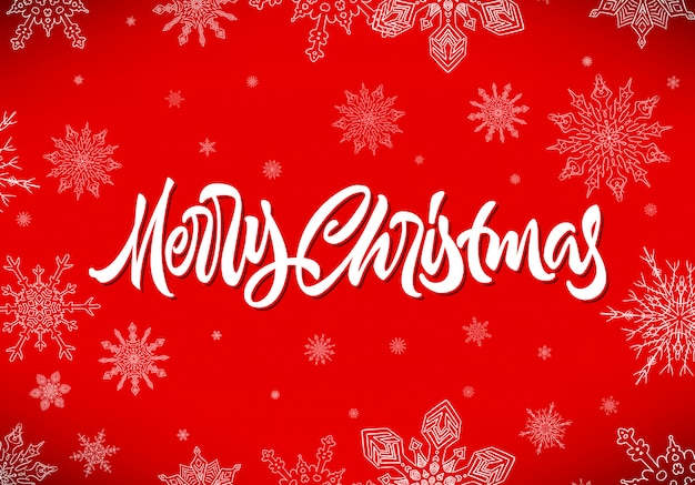 Feliz Navidad caligráficas letras dibujadas a mano con copos de nieve