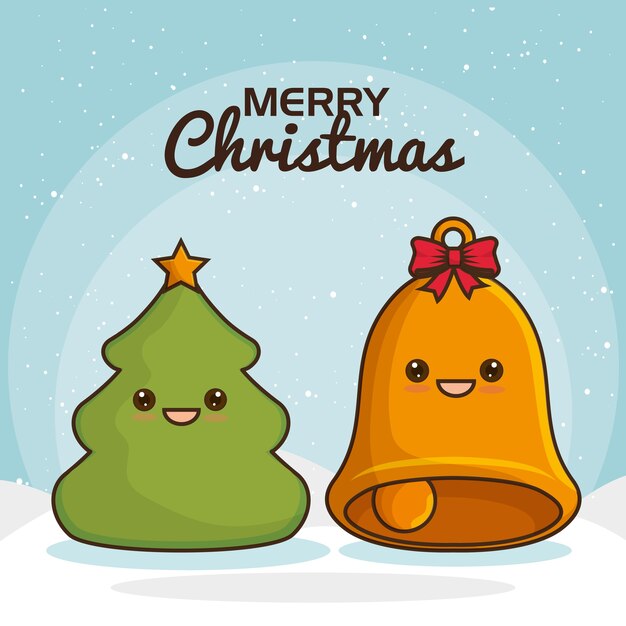 Feliz Navidad caracteres kawaii estilo vector ilustración diseño