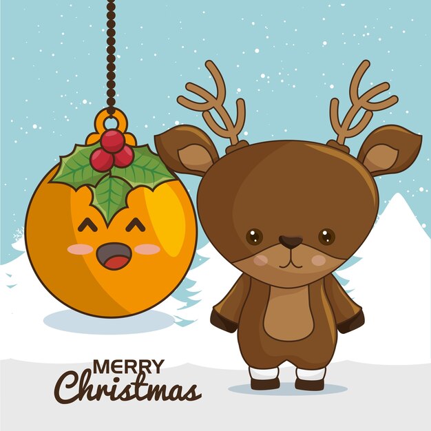 Feliz Navidad caracteres kawaii estilo vector ilustración diseño