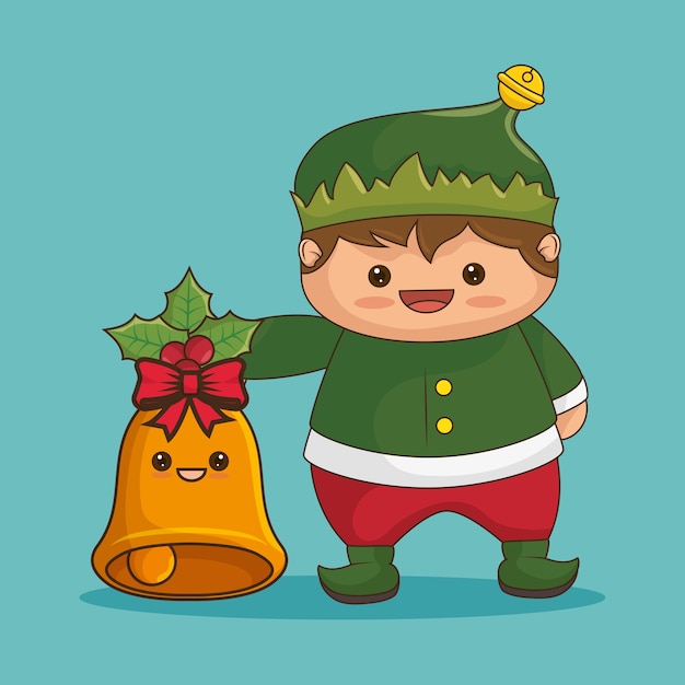 Feliz Navidad caracteres kawaii estilo vector ilustración diseño